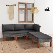 vidaXL 5-delige Loungeset met kussens poly rattan grijs