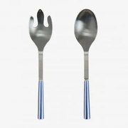 Set Van 2 Saladebestekken Van Roestvrij Staal En Keramiek Ireli Blauw Ken - Wit - Sklum