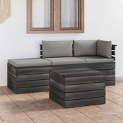 vidaXL 4-delige Loungeset met kussens pallet massief grenenhout