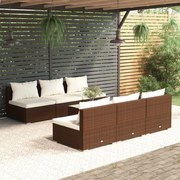 vidaXL 7-delige Loungeset met kussens poly rattan bruin