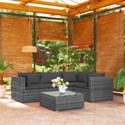 vidaXL 5-delige Loungeset met kussens poly rattan grijs