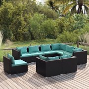 vidaXL 9-delige Loungeset met kussens poly rattan zwart