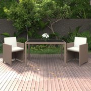 vidaXL 3-delige Tuinset met kussens poly rattan beige