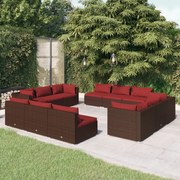 vidaXL 12-delige Loungeset met kussens poly rattan bruin