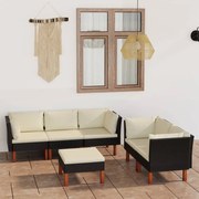 vidaXL 6-delige Loungeset met kussens poly rattan zwart