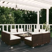 vidaXL 9-delige Loungeset met kussens poly rattan bruin