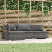 vidaXL 4-delige Loungeset met kussens poly rattan grijs