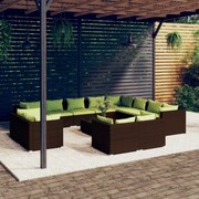 vidaXL 13-delige Loungeset met kussens poly rattan bruin