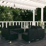 vidaXL 8-delige Loungeset met kussens poly rattan zwart