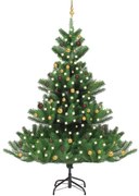 vidaXL Kunstkerstboom Nordmann met LED's en kerstballen 240 cm groen