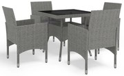 vidaXL 5-delige Tuinset poly rattan en glas grijs