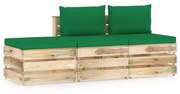 vidaXL 3-delige Loungeset met kussens groen geïmpregneerd hout