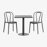Set Van Vierkante Tafel 70x70 Cm En 2 Tuinstoelen Mizzi Grijs – Grafiet - Sklum