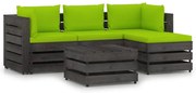 vidaXL 5-delige Loungeset met kussens grijs geïmpregneerd hout