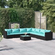 vidaXL 8-delige Loungeset met kussens poly rattan zwart