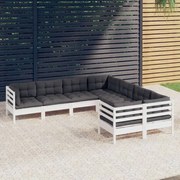 vidaXL 8-delige Loungeset met kussens massief grenenhout wit