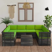 vidaXL 9-delige Loungeset met kussens pallet massief grenenhout