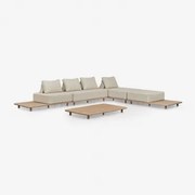 Tuinset Met 4-delige Modulaire Chaise Longue Bank Met Bijzettafel En Salontafel 160x95 Cm In Portet Acacia Gardenia Wit - Sklum