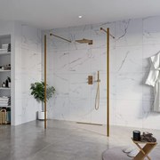 Fortifura Galeria Vrijstaande Inloopdouche - 140x200cm - Helder - antikalk - 8mm veiligheidsglas - 2 zijwanden 40cm - wandsteunen en hoekprofielen - Geborsteld koper PVD (Koper) SW927772 2x/SW797916/SW797911 2x/SW876703 2x