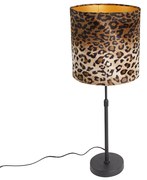 Stoffen Tafellamp zwart velours kap luipaard dessin 25 cm - Parte Klassiek / Antiek E27 cilinder / rond Binnenverlichting Lamp