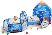 VEVOR 3-in-1 speeltent voor kinderen met tunnel voor jongens, meisjes, baby's en peuters. Pop-up speelhuis voor binnen en buiten met draagtas en strikken. Koningsblauw raketthema.