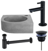 Fortifura Fuente fonteinset - 31.5x31.5x10cm - 1 kraangat - hoek - fonteinkraan zwart mat - beton SW696235/SW696205/SW696215/SW642464