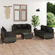 vidaXL 7-delige Loungeset met kussens poly rattan grijs