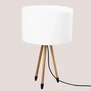 Buiten Tafellamp Kambel Wit – Natuurlijk Hout - Sklum
