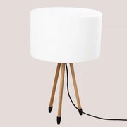 Kambel Tafellamp Voor Buiten Van Polyethyleen Wit – Natuurlijk Hout - Sklum