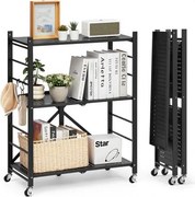 VEVOR 3-laags opvouwbare planken met wielen, 33 x 71 x 91 cm, opvouwbare, robuuste plankenkast, vrijstaande plankenkast, huishoudelijke plankenkast, keukenplankenkast, metalen plankenkast voor garage, keuken, kelder, zwart