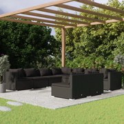 vidaXL 9-delige Loungeset met kussens poly rattan zwart