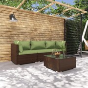 vidaXL 4-delige Loungeset met kussens poly rattan bruin