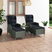 vidaXL 3-delige Loungeset met kussens poly rattan lichtgrijs