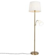 Klassieke vloerlamp brons stoffen kap wit met leeslamp - Retro
