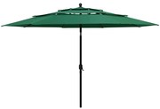 vidaXL Parasol 3-laags met aluminium paal 3,5 m groen