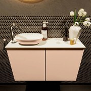 Mondiaz Fowy toiletmeubel 80cm rosee met oudroze waskom links en kraangat