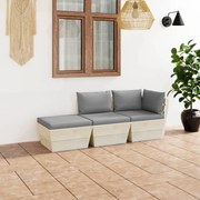 vidaXL 3-delige Loungeset met kussens pallet vurenhout