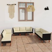 vidaXL 9-delige Loungeset met kussens poly rattan zwart