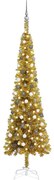 vidaXL Kerstboom met LED's en kerstballen smal 240 cm goudkleurig