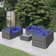 vidaXL 7-delige Loungeset met kussens poly rattan grijs