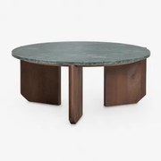 Lavinia Ronde Salontafel In Natuursteen En Mangohout Groen Marmer & Donker Hout & Ø70 Cm - Sklum