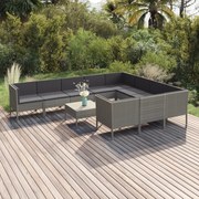 vidaXL 11-delige Loungeset met kussens poly rattan grijs