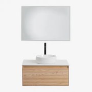 Tedrik Badkamermeubelset In Essenhout Ash Brown & Rond Keramiek Wit Ø40 Cm Lenka & Rechthoekige Led En Anticondens 100x70 Cm Tamsin & - Sklum