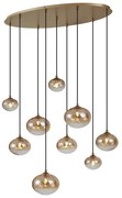 Eettafel / Eetkamer Art Deco hanglamp goud met amber glas 9-lichts - Jia Art Deco G9 bol / globe / rond ovaal Binnenverlichting Lamp