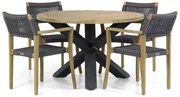 Tuinset Ronde Tuintafel 4 personen 120 cm Rope Grijs  Lifestyle Garden Furniture Dallas/Rockville