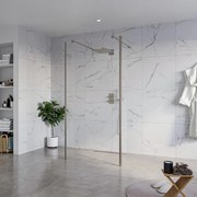 Fortifura Galeria Vrijstaande Inloopdouche - 100x200cm - Helder - antikalk - 8mm veiligheidsglas - 2 zijwanden 30cm - wandsteunen en hoekprofielen - Geborsteld Gunmetal PVD SW927771 2x/SW797915/SW797909 2x/SW798732 2x