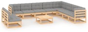 vidaXL 11-delige Loungeset met kussens massief grenenhout