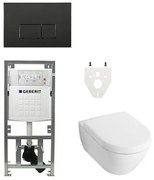 Villeroy Boch Subway 2.0 DirectFlush Toiletset - geberit reservoir - bedieningsplaat rechthoekige knoppen - softclose - mat zwart 0701131/SW706189/0124060/GA26028