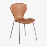 Stapelbare Eetkamerstoel In Kunstleer Uit Kameel & Grijs – Chroom - Sklum