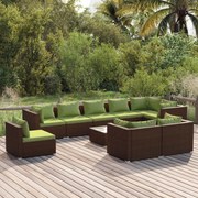 vidaXL 10-delige Loungeset met kussens poly rattan bruin